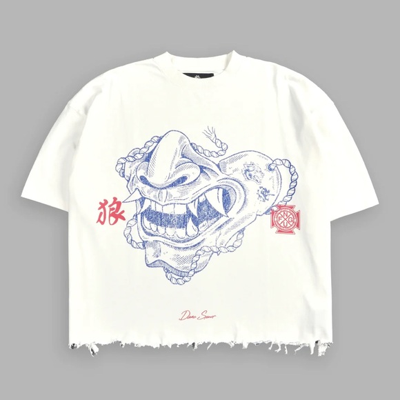 HALF MEMPO DESTROYED GRUNGE "BOX CUT" TEE IN CREAM - Picture 1 of 6
